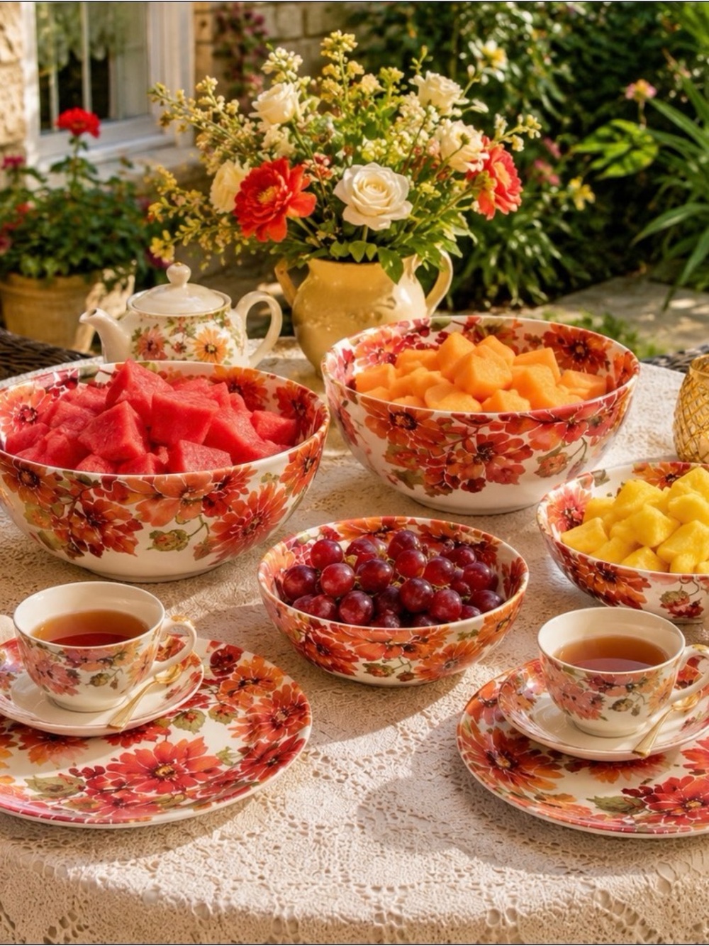 Melamine Mixing Bowls Serving Set of 3 Floral